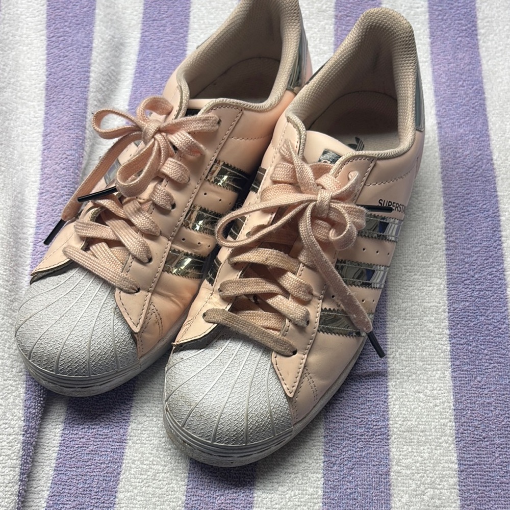 Adidas Pink and Silver Superstar Sneakers Classic Shell Toe
